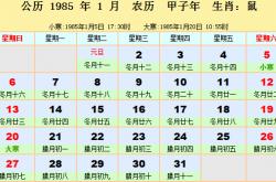 1985年日历表_1985年农历阳历表