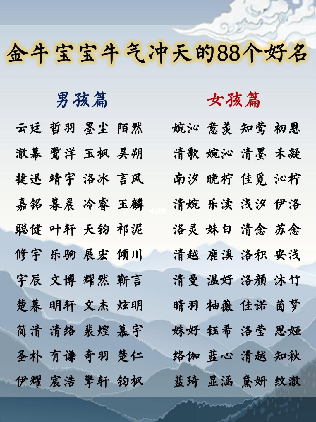 属牛女宝宝起名用什么字好