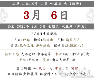 2020年农历二月十三的黄历日子好吗