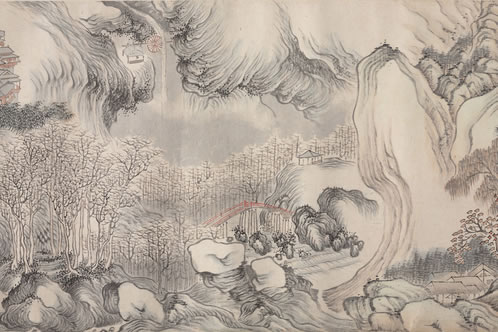 凤池澹古南轩后,作画于今称妙手;兴来濡墨洒齐纨,万壑千山片时有 |  明·曹义 为经礼题山水