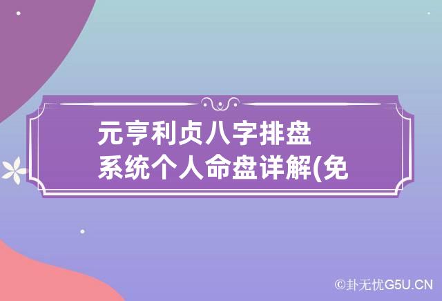 元亨利贞八字排盘系统 个人命盘详解(免费版