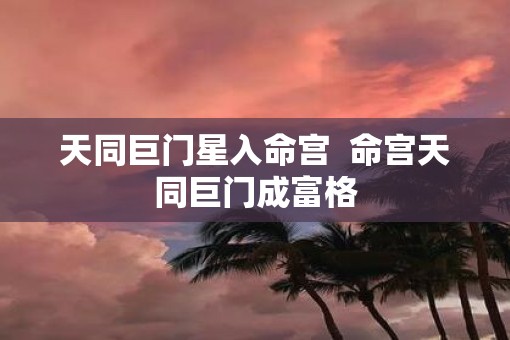 天同巨门星入命宫  命宫天同巨门成富格