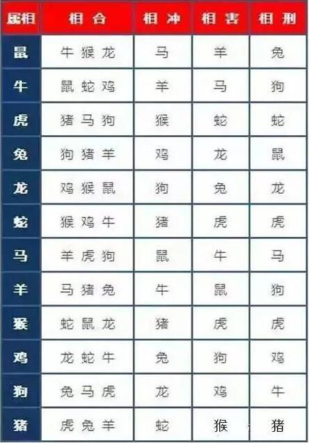 八字相冲详情,八字相冲相合表